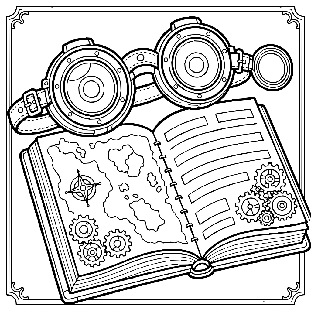 Steampunk Open Journal Coloring Page