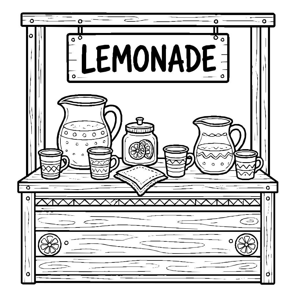 Summer Lemonade Stand Pitchers Coloring Page