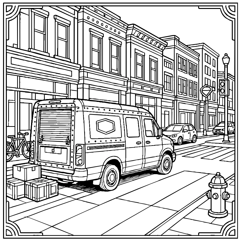 Vehicles Delivery Van City Street Coloring Page