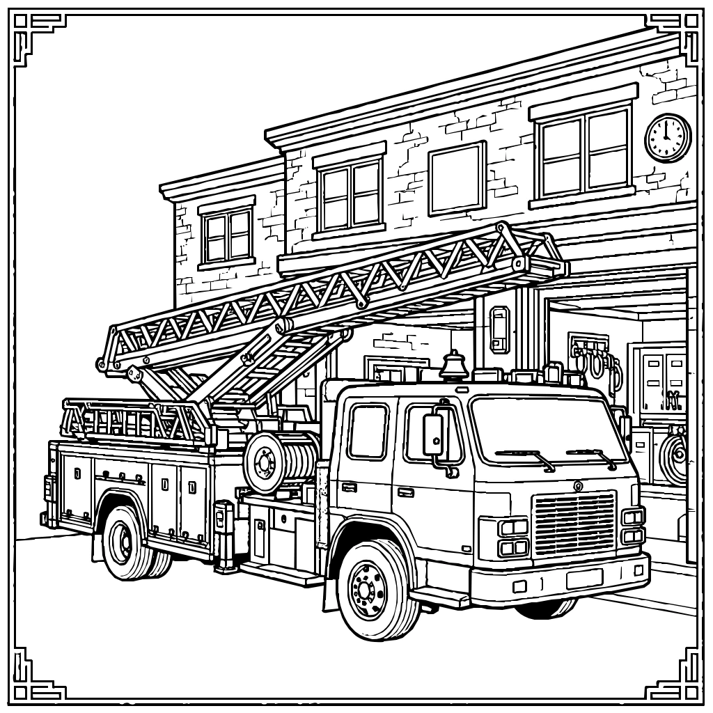 Vehicles Fire Truck Firehouse Coloring Page