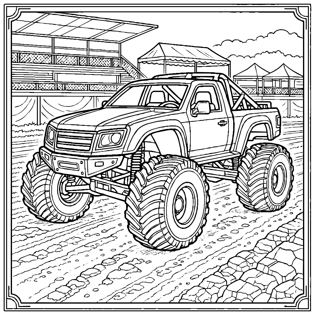 Vehicles Monster Truck Dirt Track Coloring Page