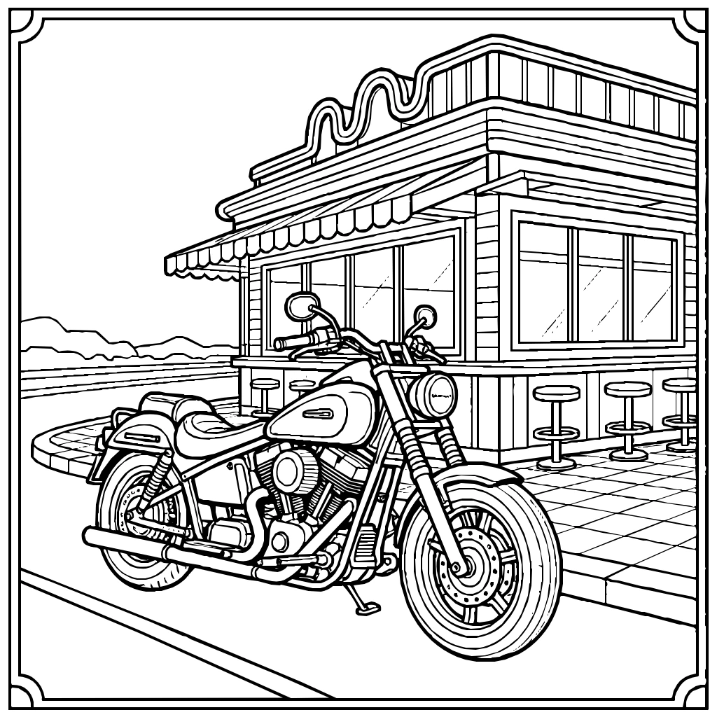 Vehicles Motorcycle Road Diner Coloring Page