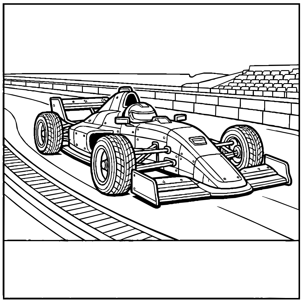Vehicles Race Car Curved Track Coloring Page