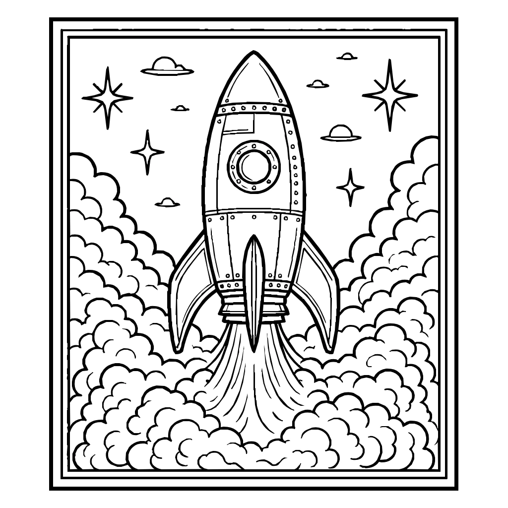 Vehicles Rocket Ship Launch Coloring Page