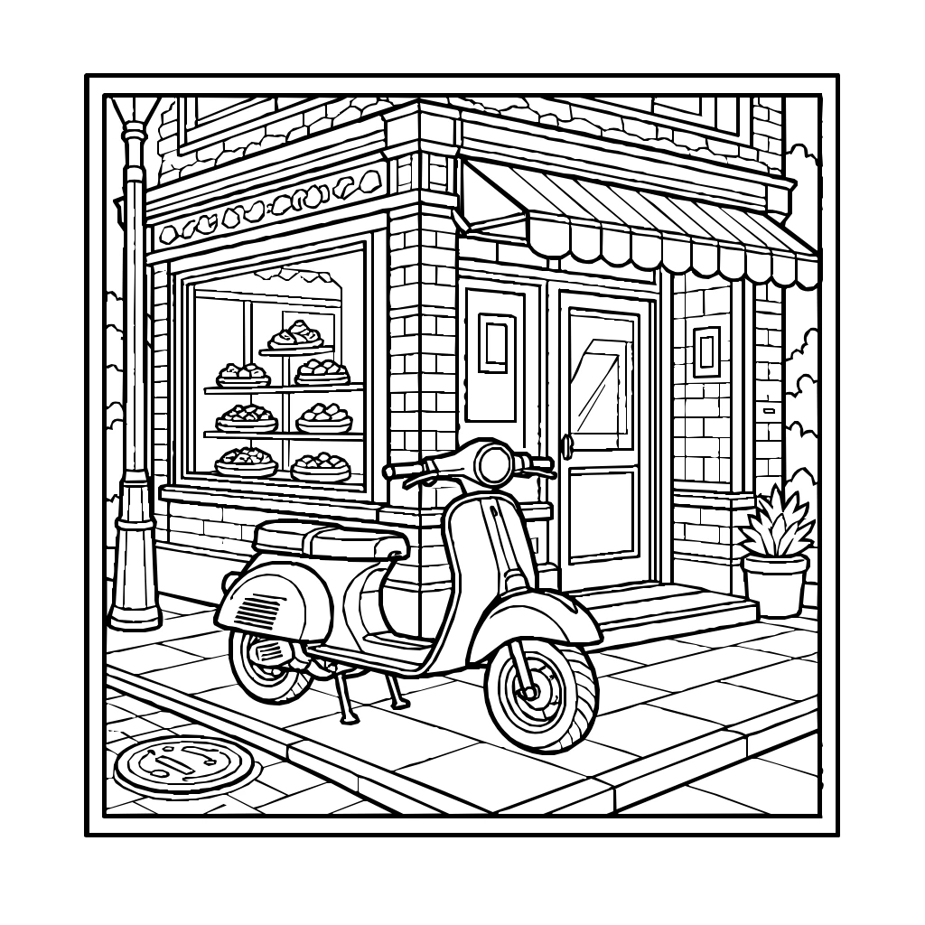 Vehicles Scooter Corner Bakery Coloring Page