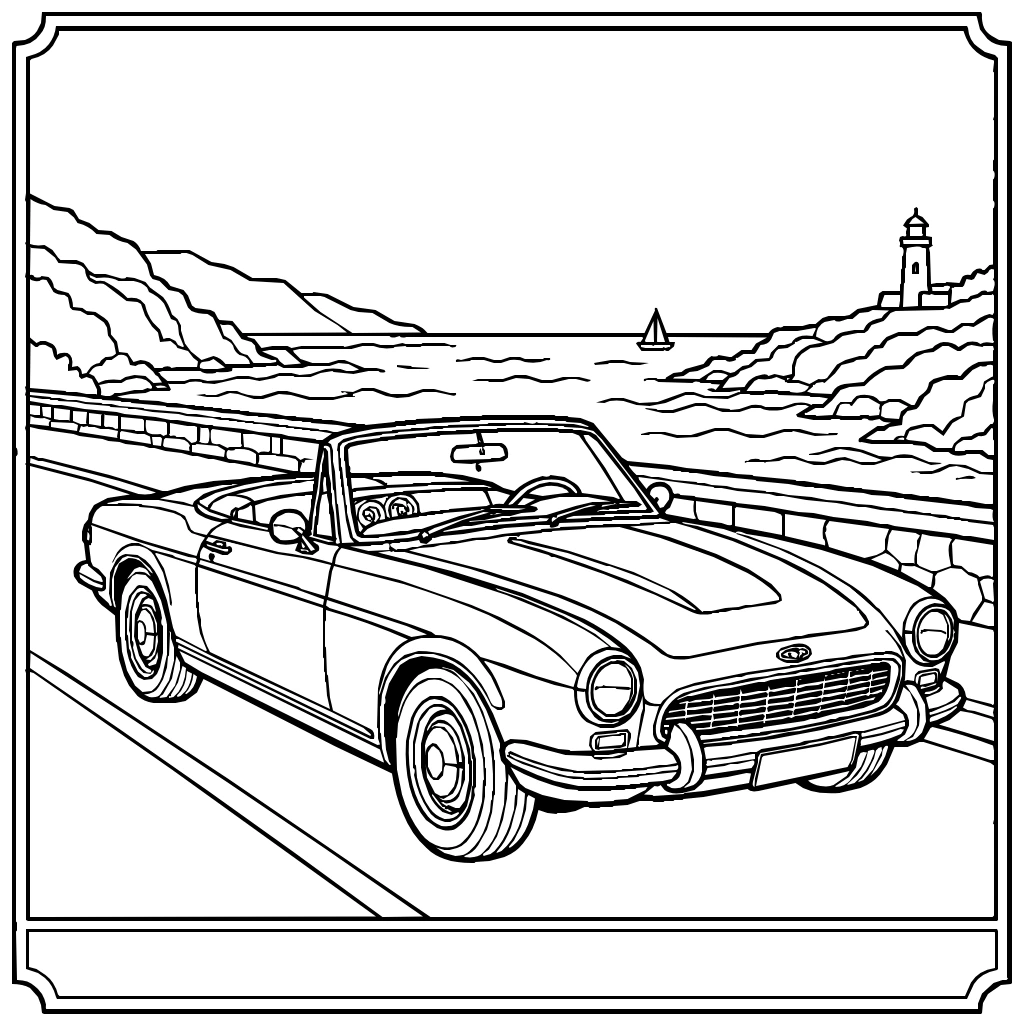 Vehicles Classic Convertible Coastal Road Coloring Page