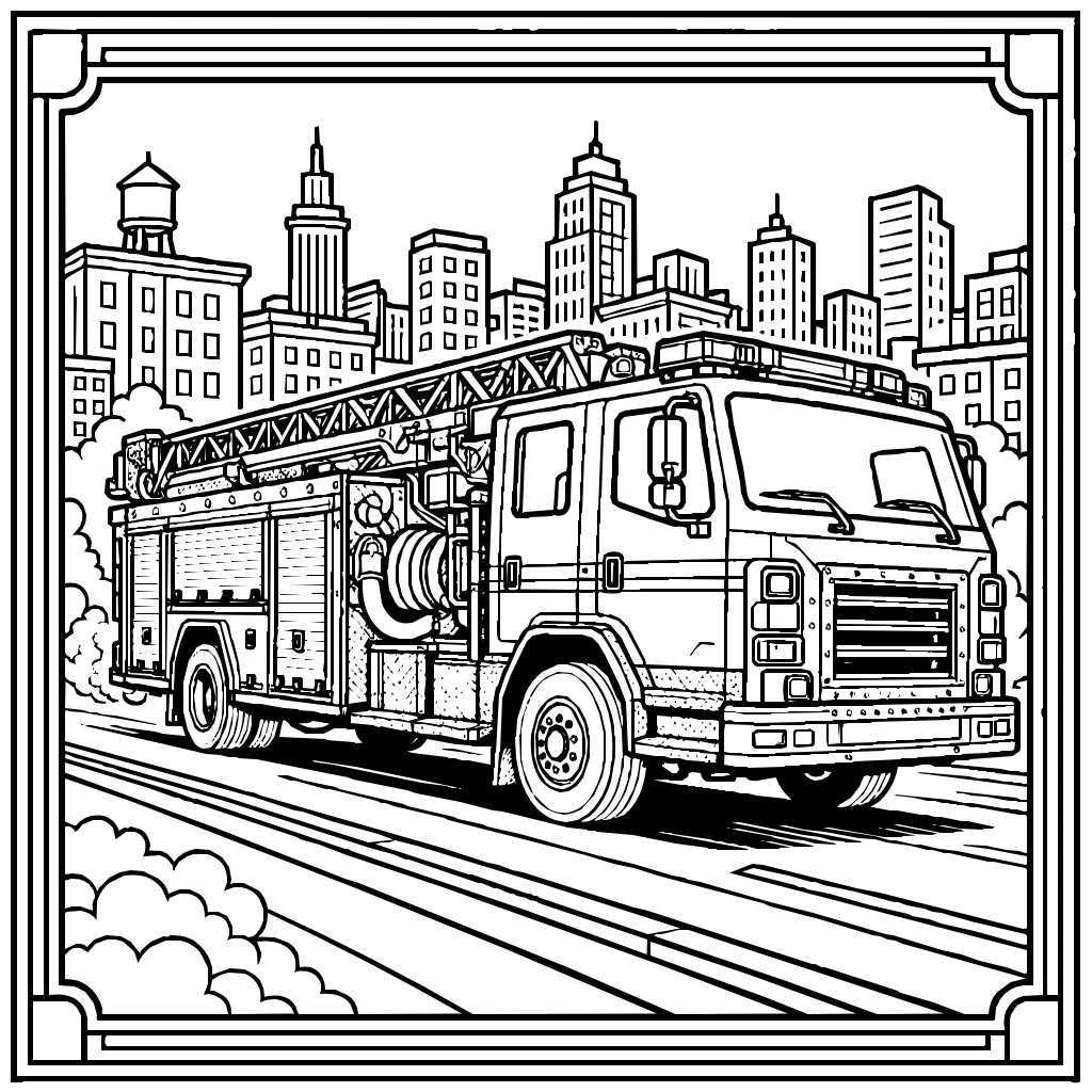 Vehicles Fire Engine City Emergency Coloring Page