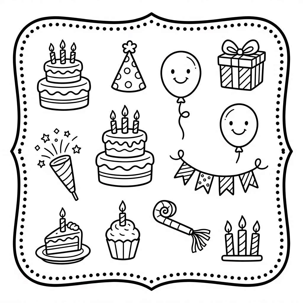 Birthday Party Set Coloring Page