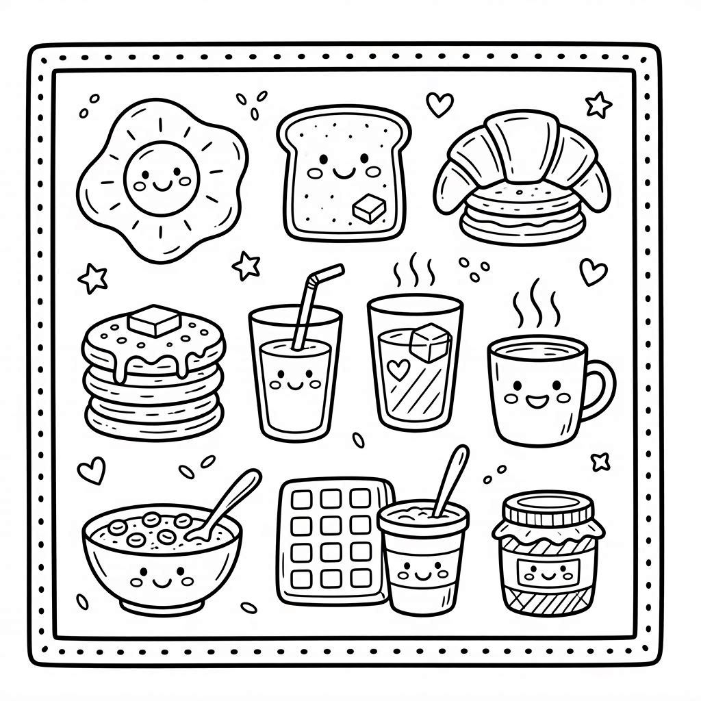 Breakfast Food Compilation Coloring Page