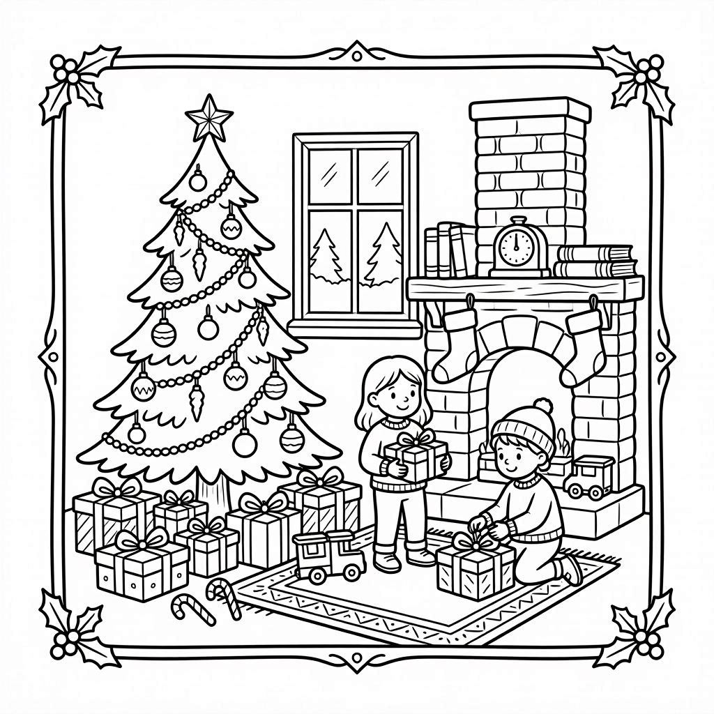 Children Christmas Tree Winter Coloring Page