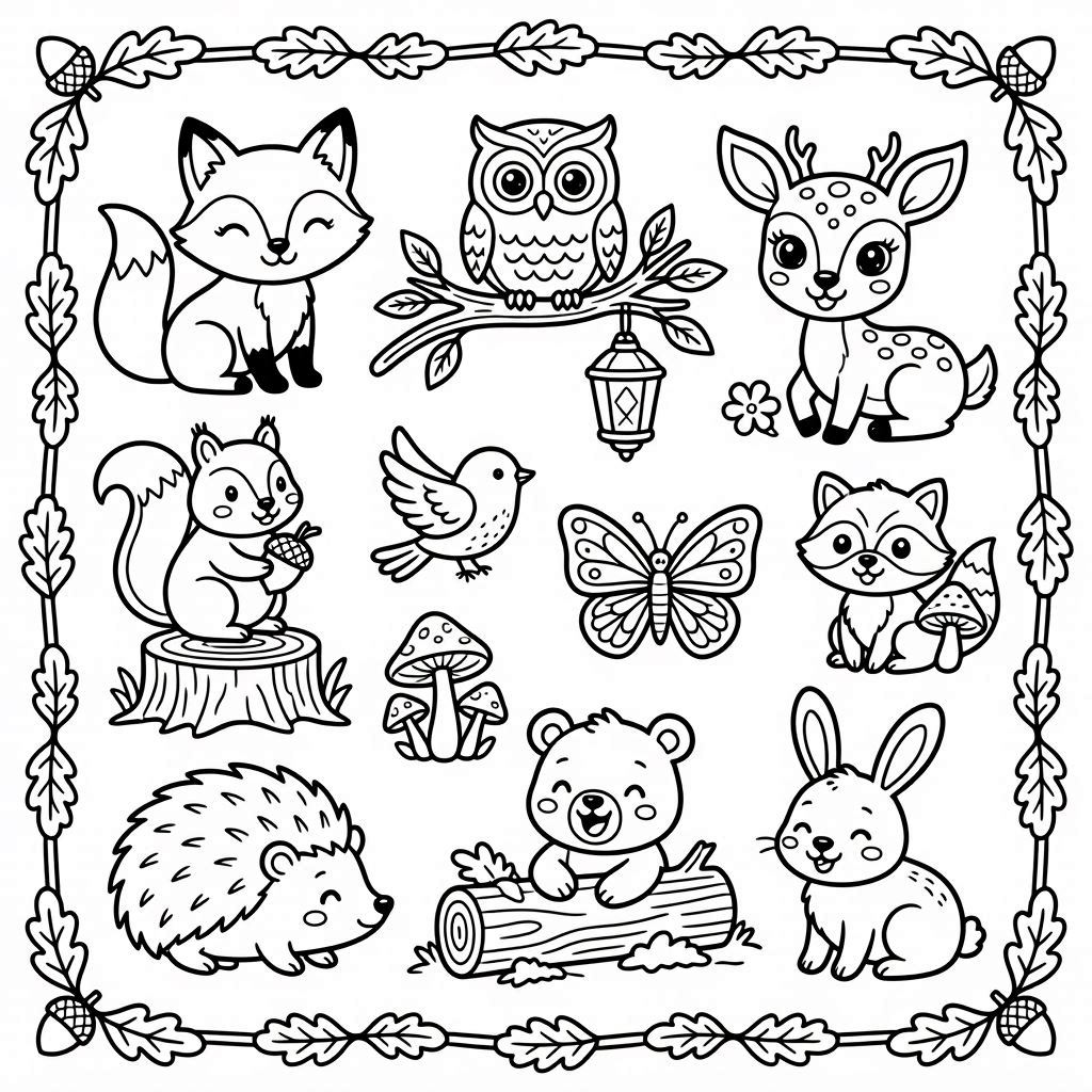Forest Animals Set Coloring Page