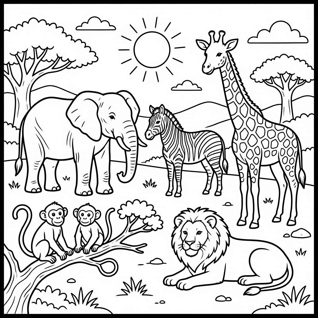 Savanna Animals Coloring Page