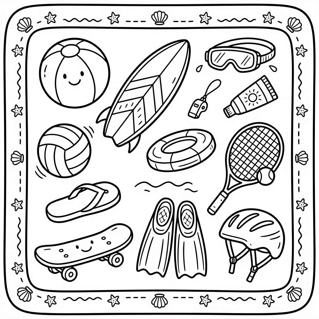Summer Doodles Set Coloring Page