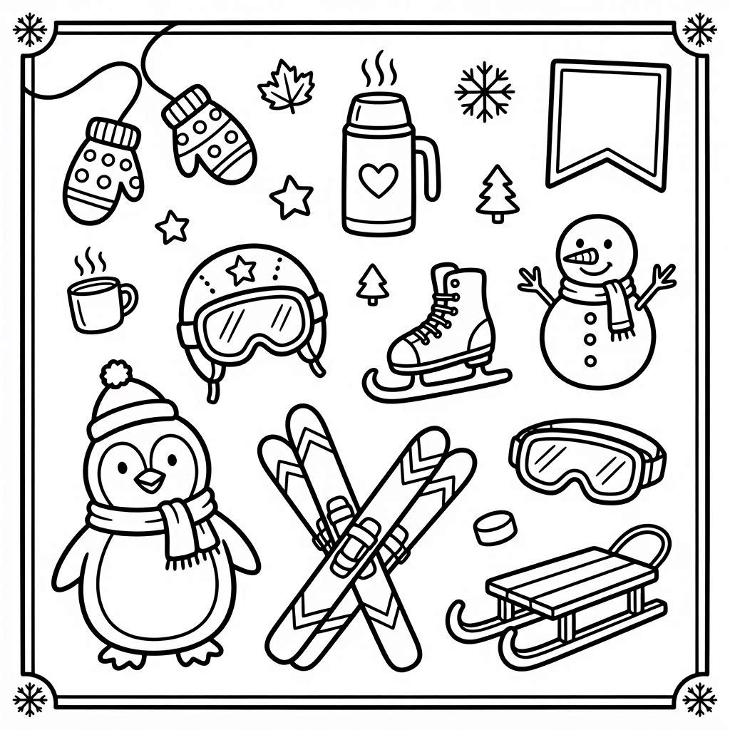 Winter Compilation Elements Coloring Page